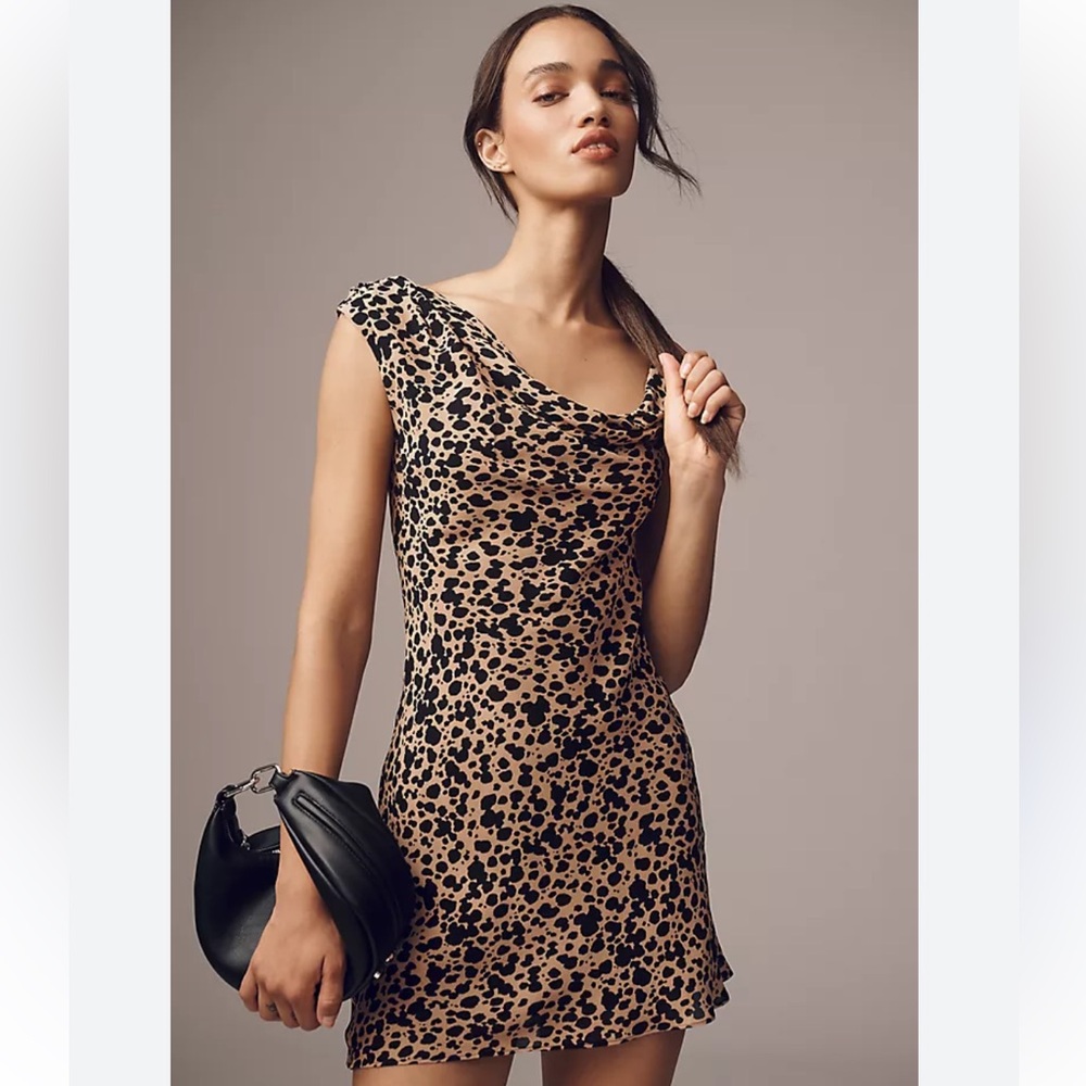 [S] Reformation Kristine Leopard Print Sleeveless Mini Dress Twist Shoulder